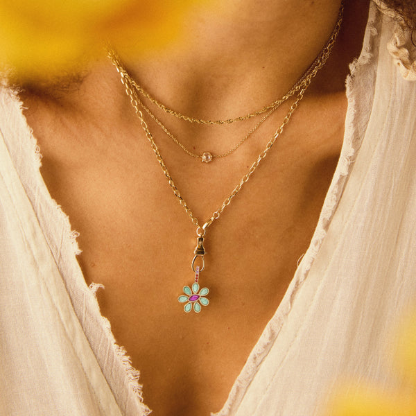 windflower charm - 10k yellow gold, chrysoprase, ruby, sapphire gemstones