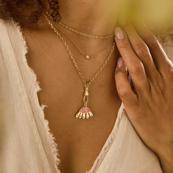 bloom and become necklace bundle - 10k yelllow gold, diamonds, rhodonite, sapphire