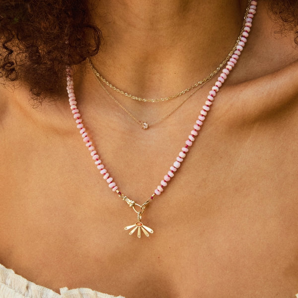 field marigold flower charm - 10k yellow gold, carnelian gemstone, sapphires