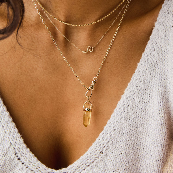 abundant love citrine amulet - 10k yellow gold, citrine gemstone, white sapphire