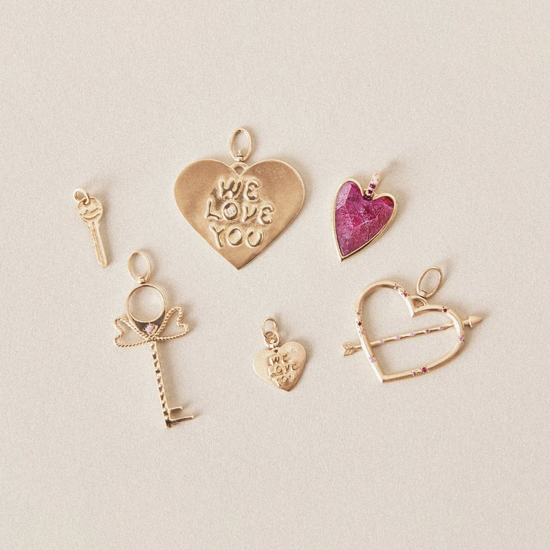 key to my heart charm - 10k yellow gold, sapphire, diamond