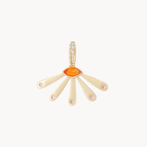 field marigold flower charm - 10k yellow gold, carnelian gemstone, sapphires