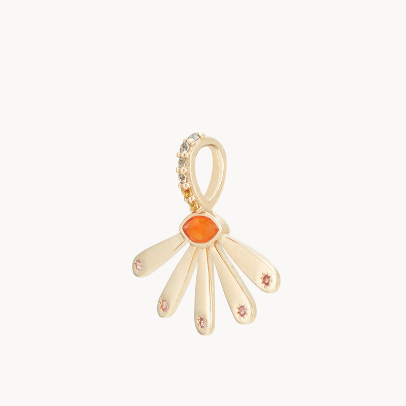 field marigold flower charm - 10k yellow gold, carnelian gemstone, sapphires