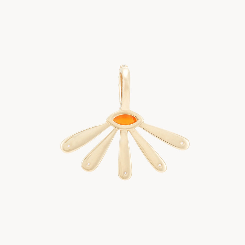 field marigold flower charm - 10k yellow gold, carnelian gemstone, sapphires