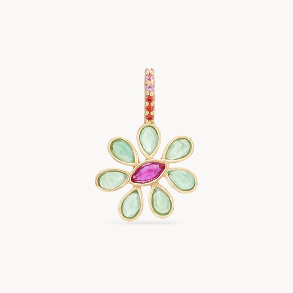 windflower charm - 10k yellow gold, chrysoprase, ruby, sapphire gemstones