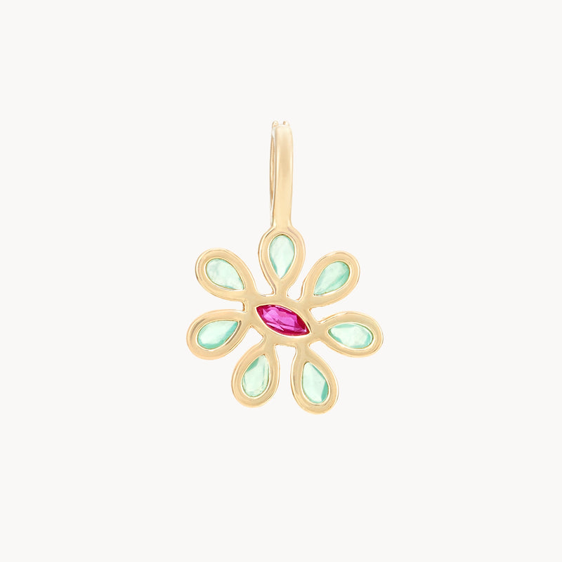 windflower charm - 10k yellow gold, chrysoprase, ruby, sapphire gemstones