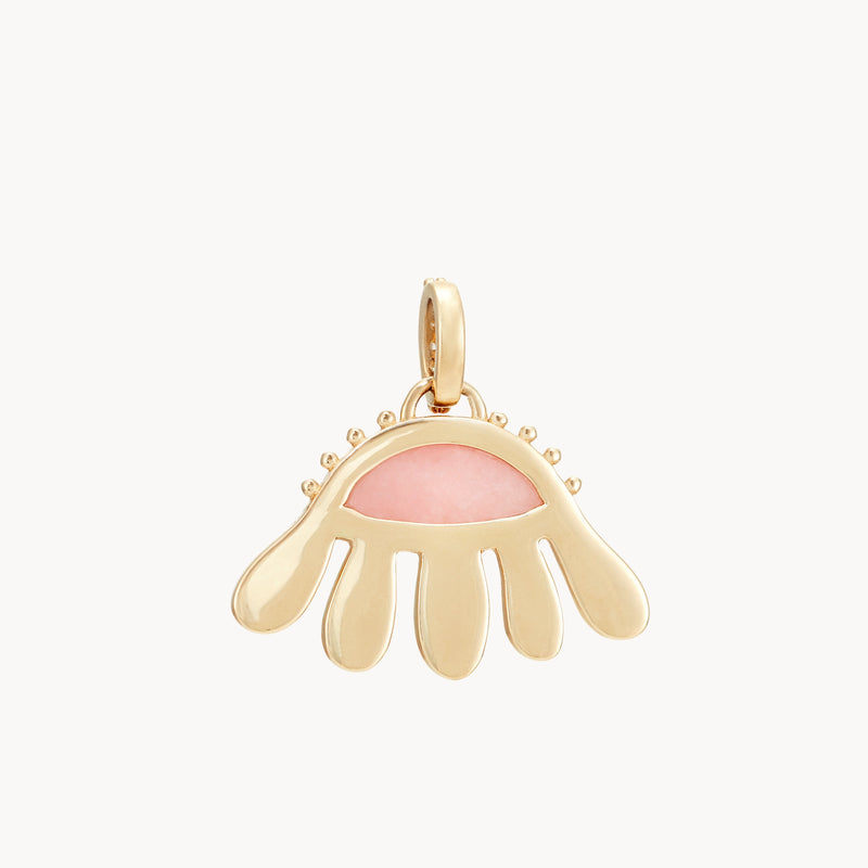 echinacea flower charm - 10k yellow gold, rhodonite, sapphires