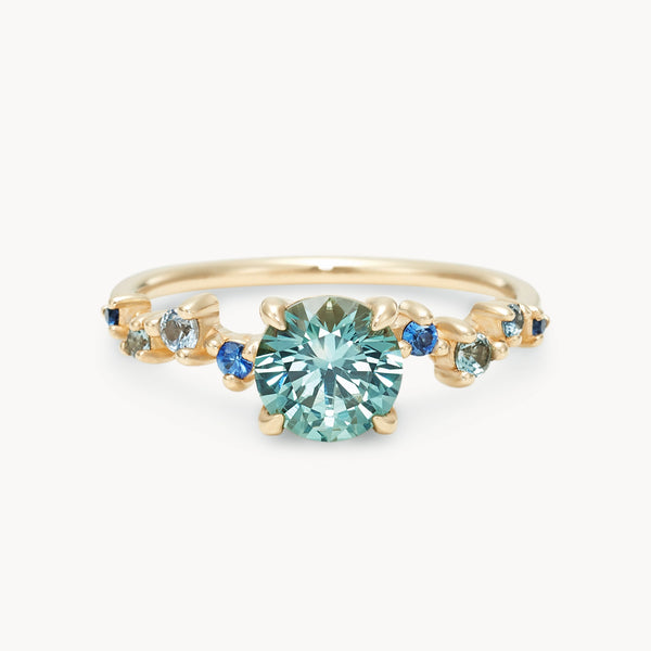electric wildflower one-of-a-kind ring - 14k yellow gold, round sapphires