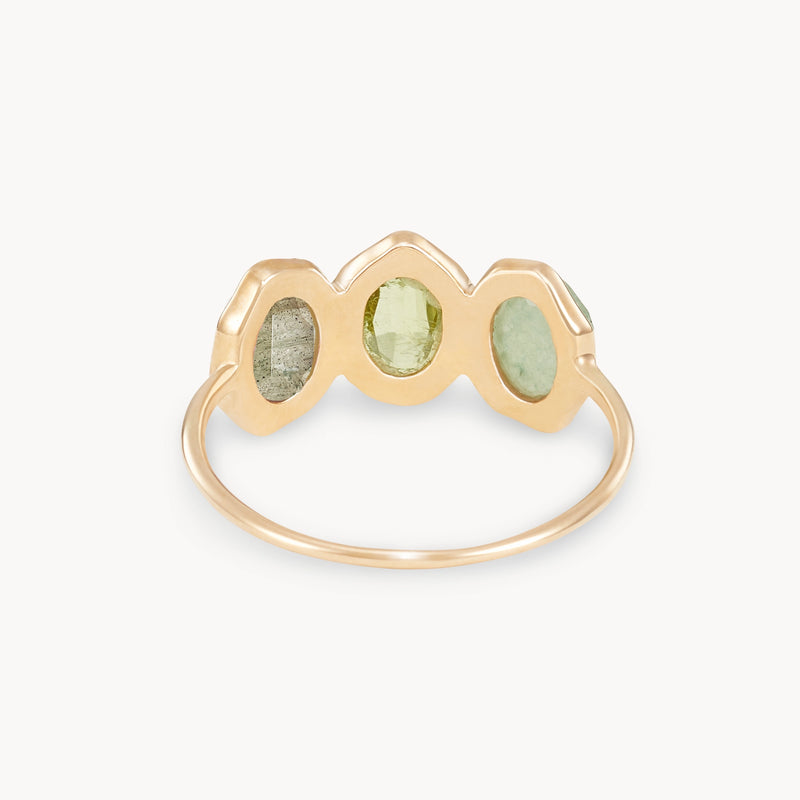 earth element mood ring - 14k yellow gold, natural gemstones