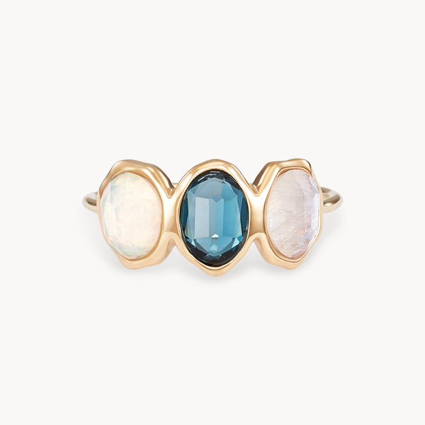 water element  mood ring - 14k yellow gold, natural gemstones