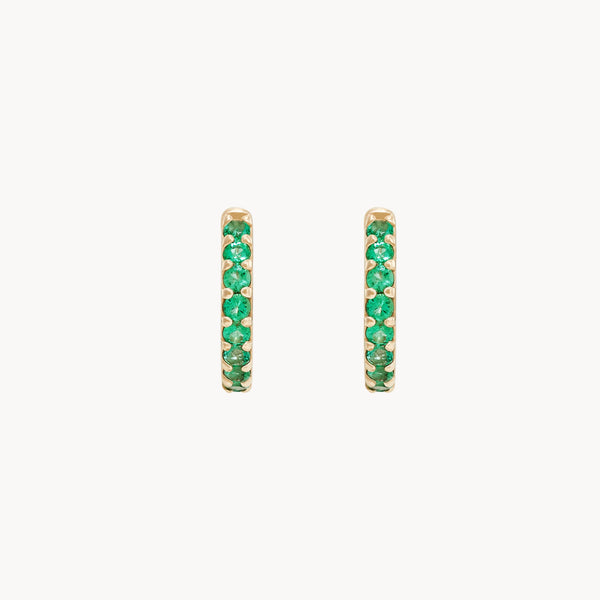 shine on emerald huggie hoop - 14k yellow gold, emerald gemstones
