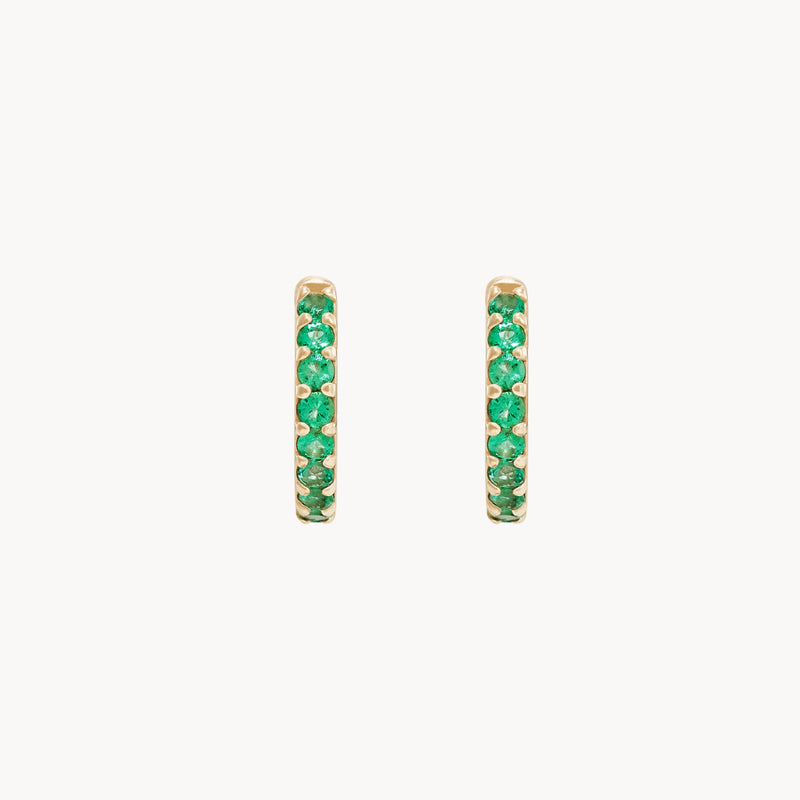 shine on emerald huggie hoop - 14k yellow gold, emerald gemstones
