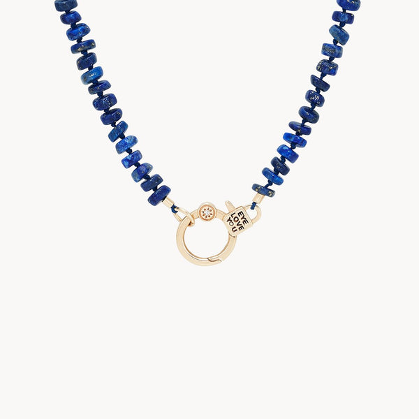 eye love you lapis beaded charm necklace - 10k yellow gold, diamonds, lapis gemstones