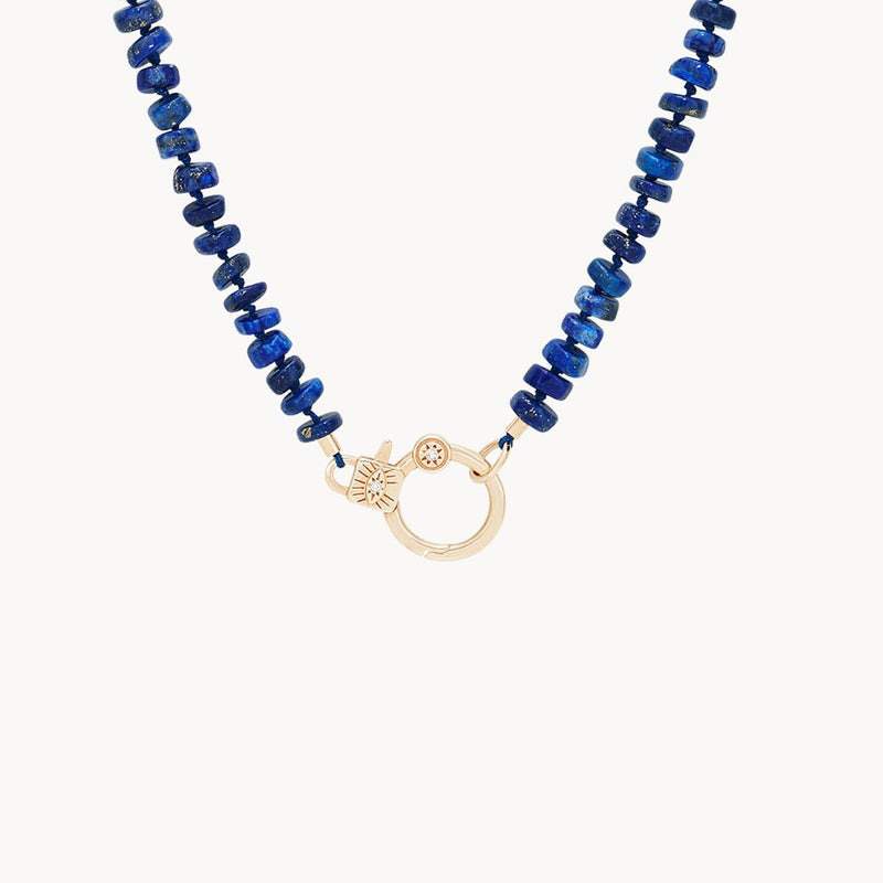 eye love you lapis beaded charm necklace - 10k yellow gold, diamonds, lapis gemstones