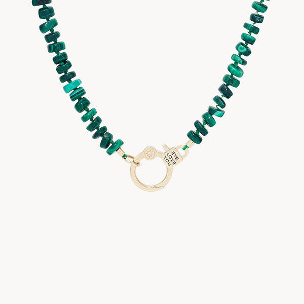 eye love you malachite beaded charm necklace - 10k yellow gold, diamonds, malachite gemstones