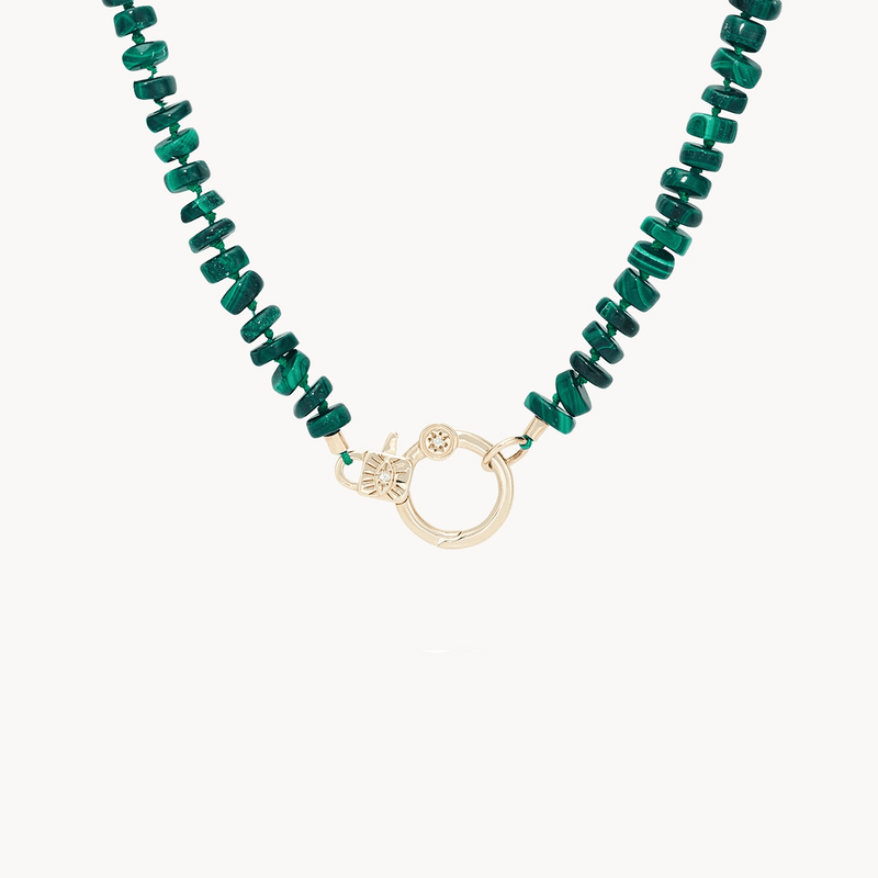 eye love you malachite beaded charm necklace - 10k yellow gold, diamonds, malachite gemstones