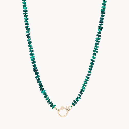 eye love you malachite beaded charm necklace - 10k yellow gold, diamonds, malachite gemstones