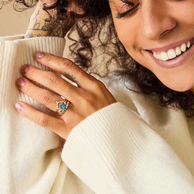 fated constellations one-of-a-kind - 14k yellow gold, cushion cut Montana sapphire, diamonds