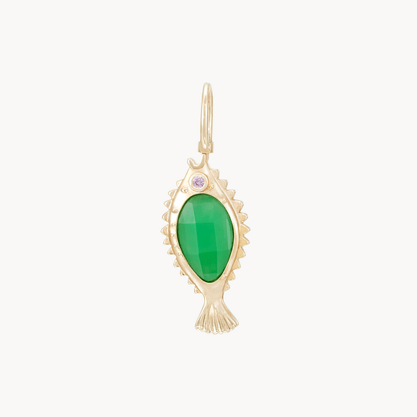 poisson de liberté chrysoprase fish charm - 10k yellow gold, chrysoprase, pink sapphire, diamond