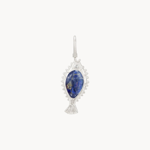 poisson de liberté lapis lazuli fish charm - sterling silver, lapis lazuli, diamond