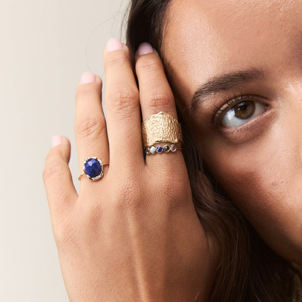 celestial blue five-stone mood ring - 10k yellow gold, natural gemstones