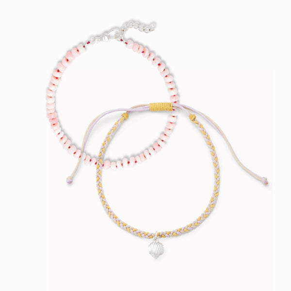 high tide and pink opal anklet bundle - sterling silver, braided cord, opal gemstones