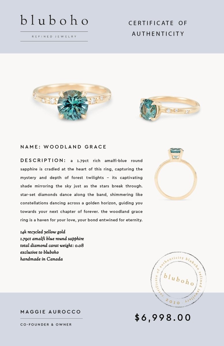 woodland grace one-of-a-kind ring - 14k yellow gold, round sapphire