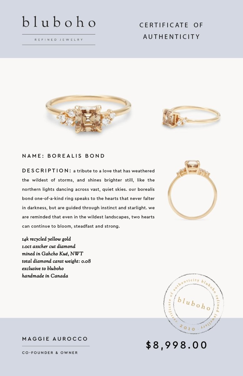 borealis bond one-of-a-kind ring - 14k yellow gold, asscher cut, brilliant diamonds