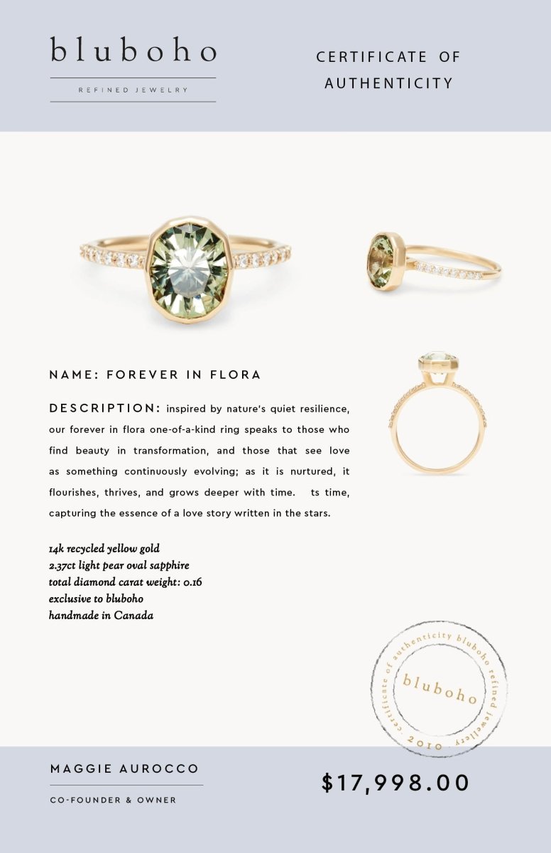 forever in flora one-of-a-kind engagement ring - 14k yellow gold, oval sapphire, brilliant diamonds