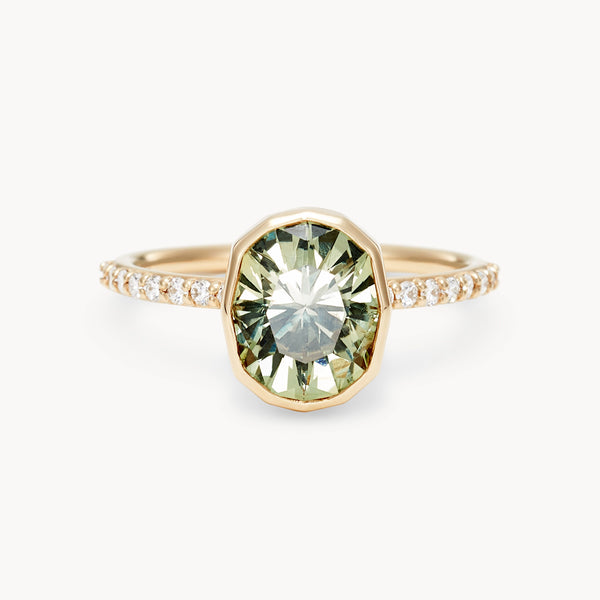 forever in flora one-of-a-kind engagement ring - 14k yellow gold, oval sapphire, brilliant diamonds