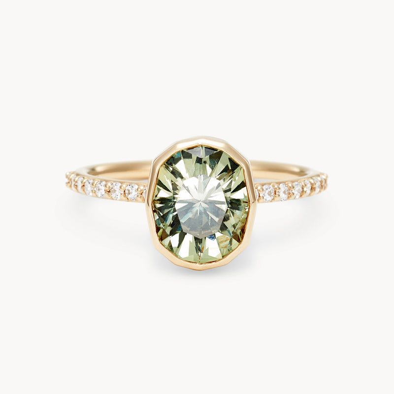 forever in flora one-of-a-kind engagement ring - 14k yellow gold, oval sapphire, brilliant diamonds