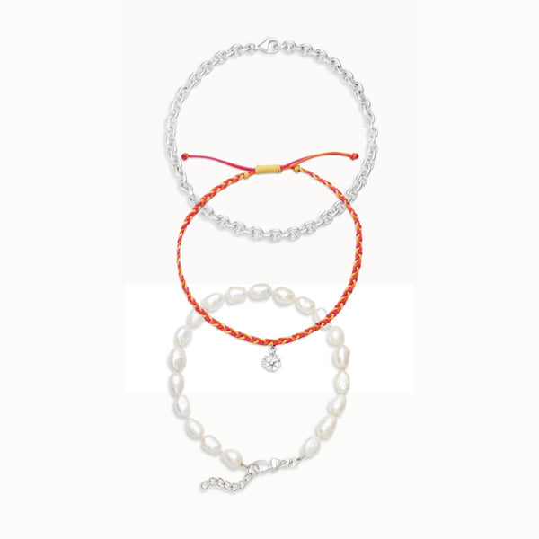 wild-hearted path anklet trio - sterling silver, pearl, diamonds