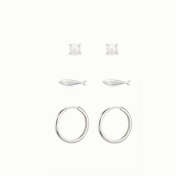 tides and treasures earring stack - sterling silver, pearl