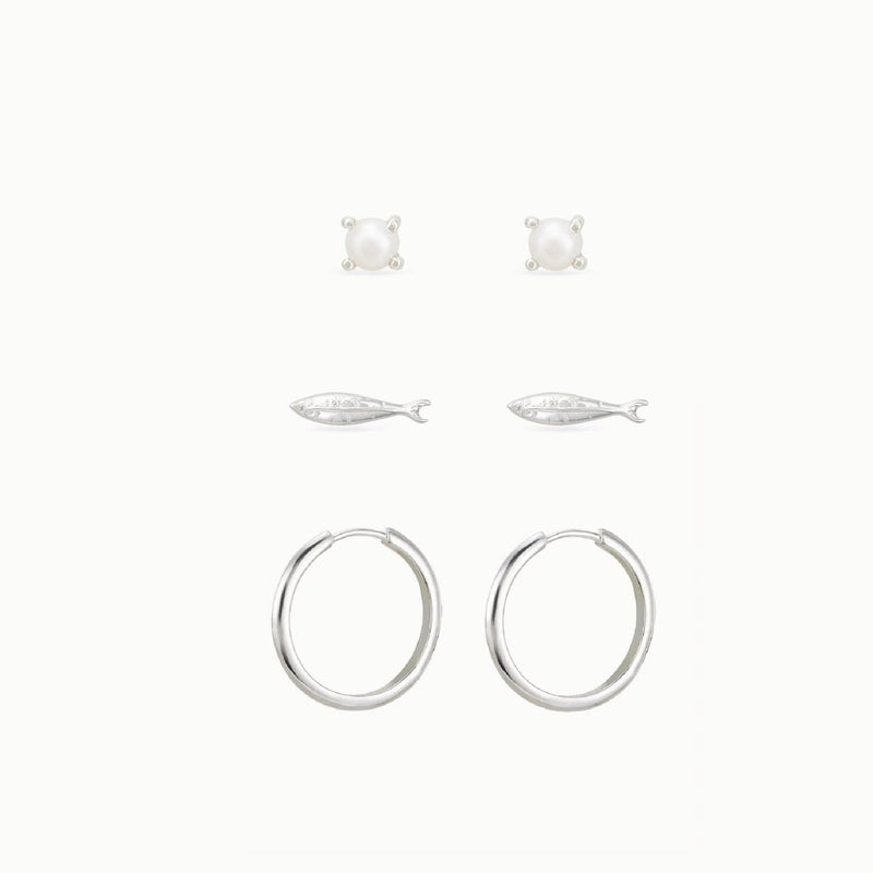 tides and treasures earring stack - sterling silver, pearl
