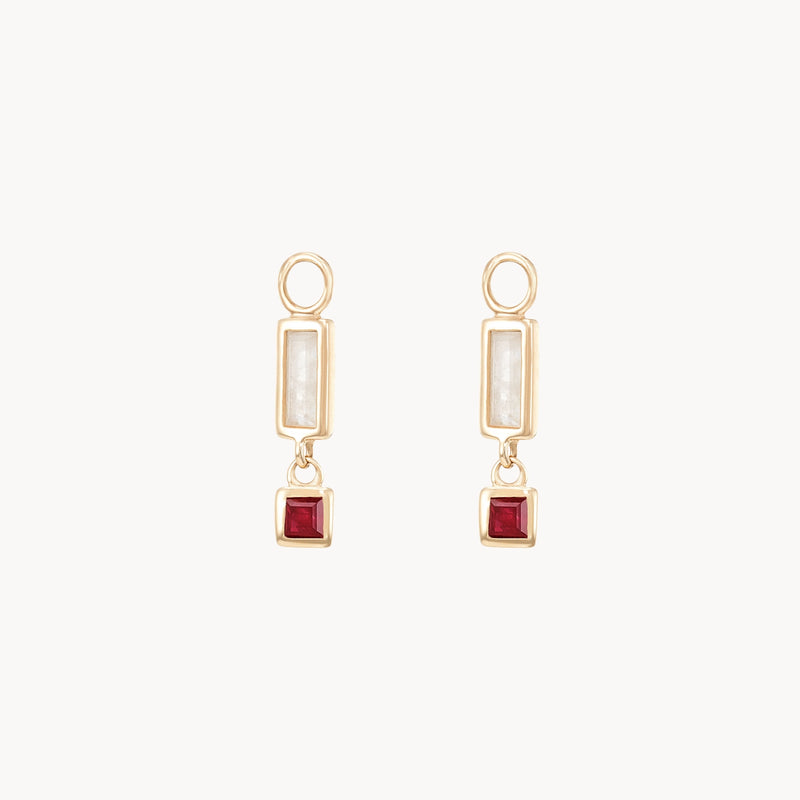 blessings abound ruby earring charm - 10k yellow gold, moonstone, ruby