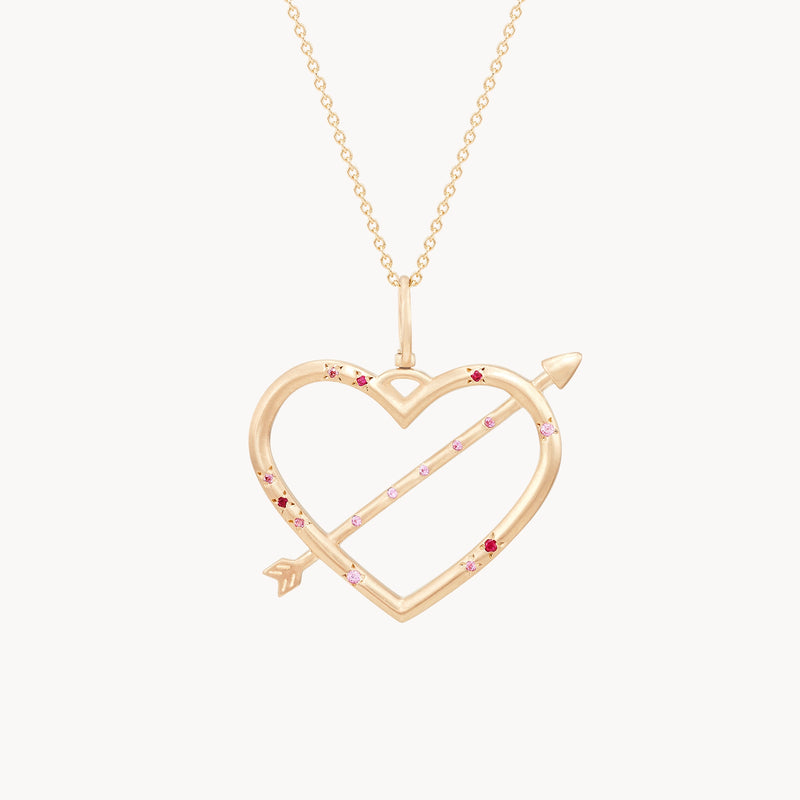 true aim heart & arrow charm - 10k yellow gold, ruby, pink sapphires