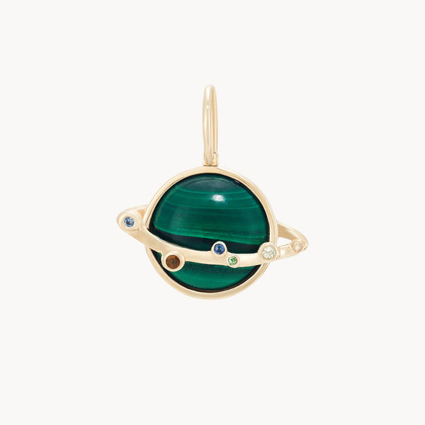 on our own planet malachite charm - 10k yellow gold, malachite, sapphires