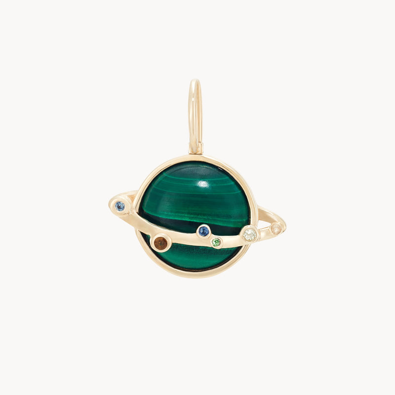 on our own planet malachite charm - 10k yellow gold, malachite, sapphires