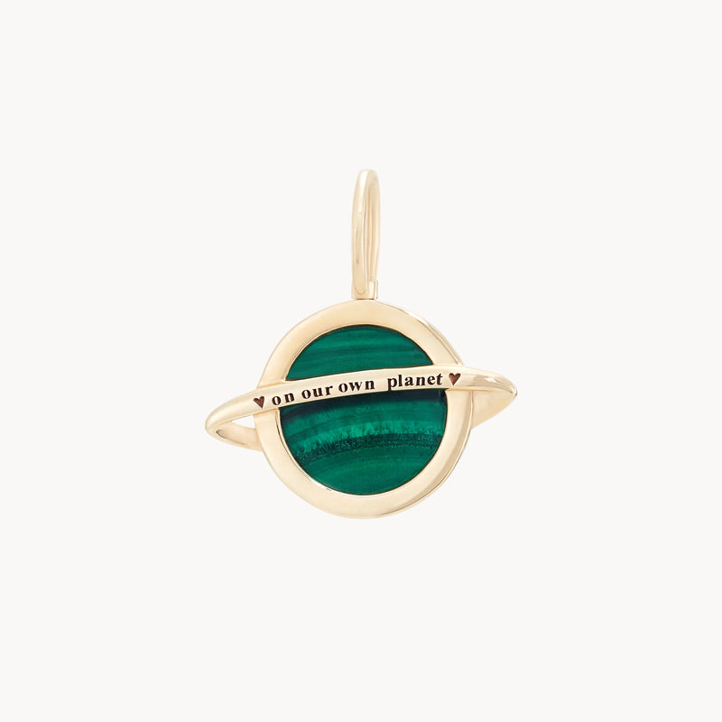 on our own planet malachite charm - 10k yellow gold, malachite, sapphires