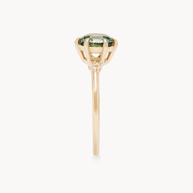 happenstance lovers one-of-a-kind ring - 14k yellow gold, round sapphire, diamonds