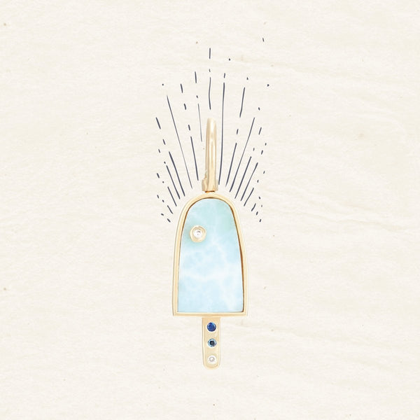 bohemian summer popsicle charm  - 10k yellow gold, larimar gemstone, diamonds, sapphires