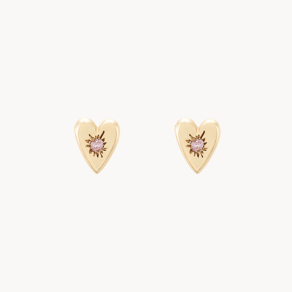 heart and arrow reversible flat back earrings - 14k yellow gold, pink sapphire