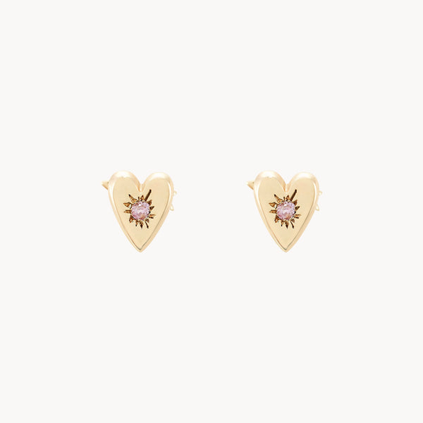 heart and arrow reversible flat back earrings - 14k yellow gold, pink sapphire