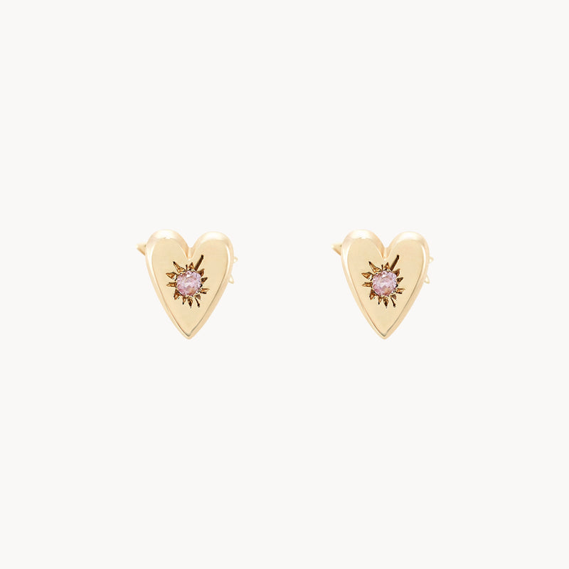 heart and arrow reversible flat back earrings - 14k yellow gold, pink sapphire