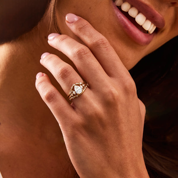 hearts in common one-of-a-kind ring - 14k yellow gold, pear sapphire, diamonds