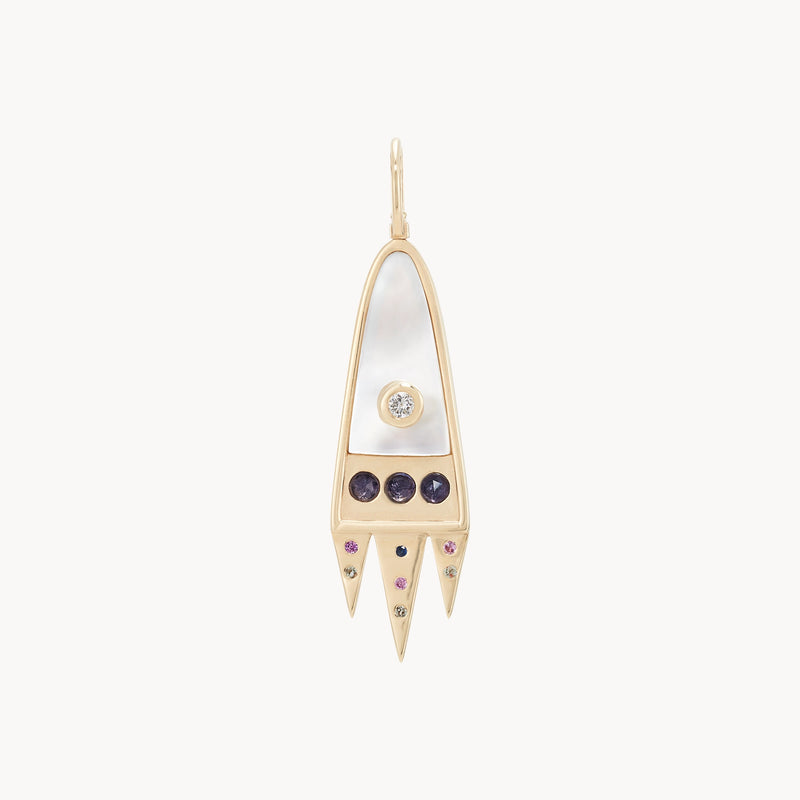 meet me moonside spaceship charm - 10k yellow gold, mother of pearl, sapphires