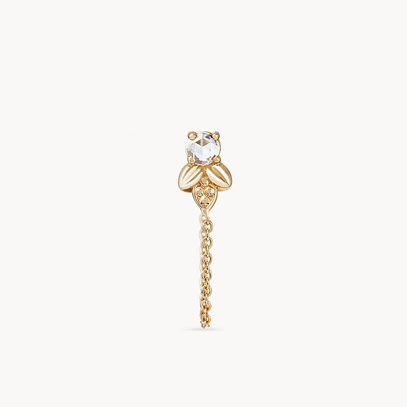 Honey bee chain earring - 14k yellow gold, white diamond