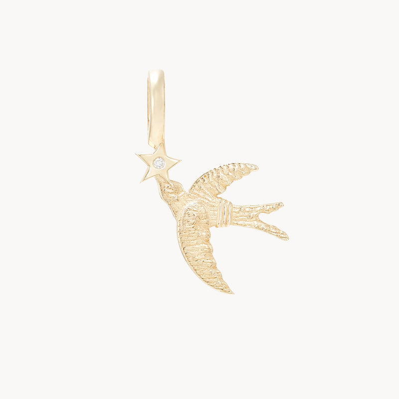 starbound swallow bird charm - 10k yellow gold, brillaint diamond