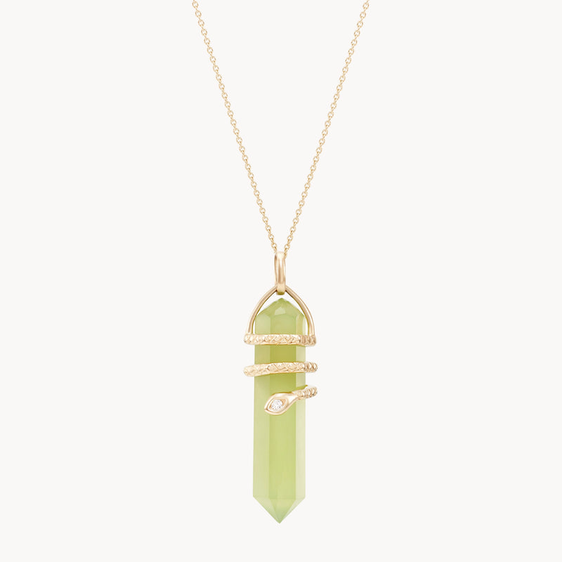 healing serpent jade amulet - 10k yellow gold, jade gemstone, brilliant diamond