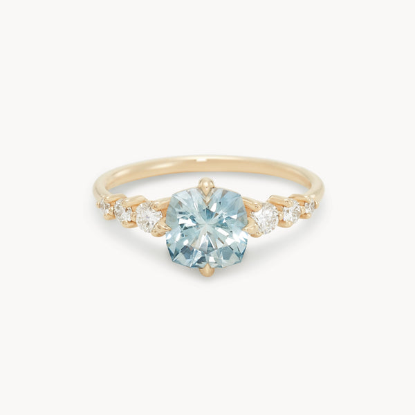 just you and I one-of-a-kind ring - 14k yellow gold, cushion cut sapphire, diamonds